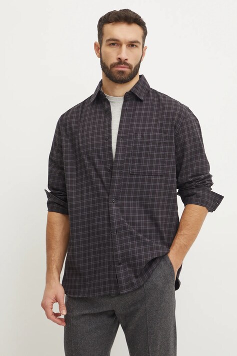 Calvin Klein camasa barbati, culoarea negru, cu guler clasic, relaxed, K10K113819