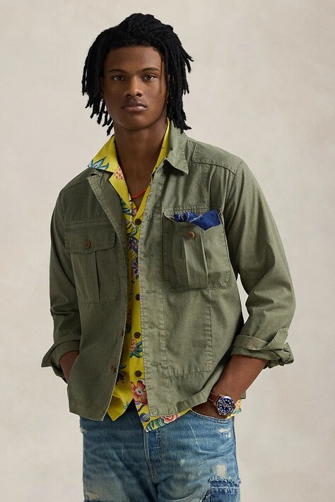 Polo Ralph Lauren camasa din bumbac barbati, culoarea verde, cu guler clasic, regular, 710956947