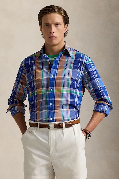 Polo Ralph Lauren camicia in cotone uomo colore blu 710960639