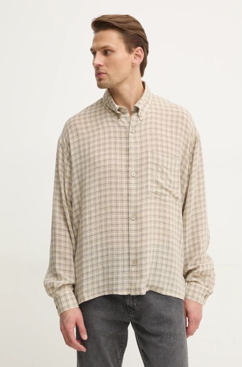 Won Hundred koszula męska kolor beżowy relaxed z kołnierzykiem button-down 3462-14274