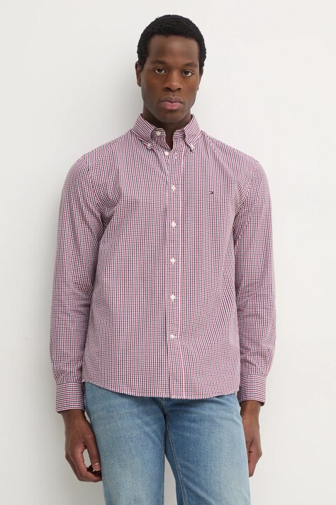 Tommy Hilfiger camasa din bumbac barbati, culoarea negru, cu guler button-down, regular, MW0MW37548