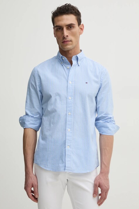 Bavlněná košile Tommy Hilfiger modrá barva, regular, s límečkem button-down, MW0MW37548