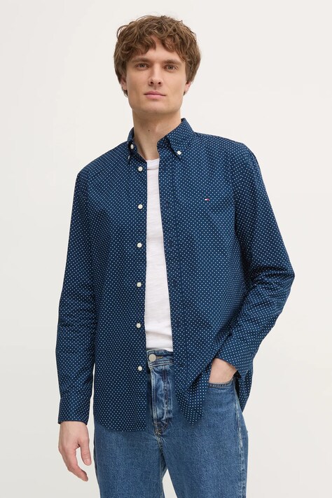 Bavlněná košile Tommy Hilfiger tmavomodrá barva, regular, s límečkem button-down, MW0MW37554