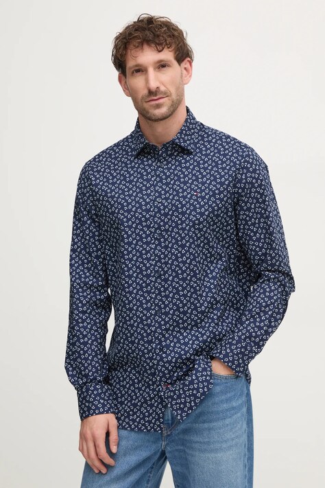 Tommy Hilfiger cămașă din bumbac bărbați, culoarea bleumarin, cu guler clasic, regular, MW0MW37594