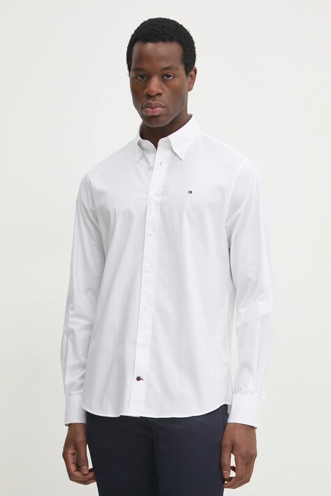 Košile Tommy Hilfiger pánská, bílá barva, regular, s límečkem button-down, MW0MW37595