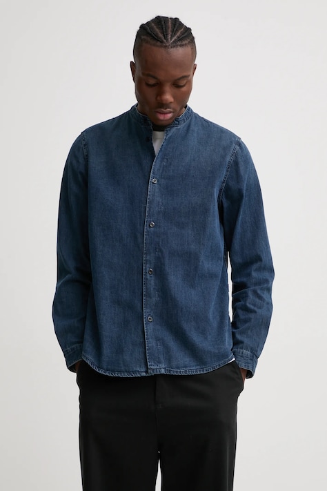 G-Star koszula bawełniana męska kolor niebieski regular ze stójką D25157-D252