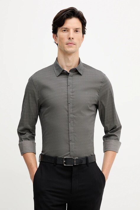 Armani Exchange koszula męska kolor szary slim z kołnierzykiem klasycznym XM000625 AF13184