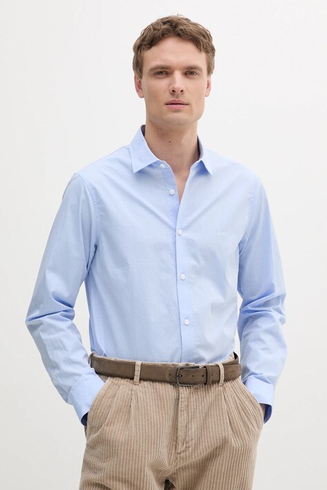 Bavlněná košile Armani Exchange pánská, modrá barva, regular, s klasickým límcem, XM000714 AF13207