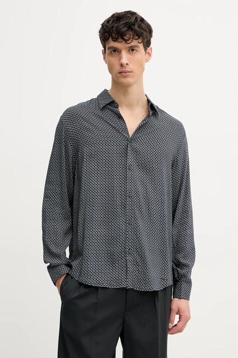 Armani Exchange camasa barbati, culoarea albastru marin, cu guler clasic, regular, XM000668 AF10253