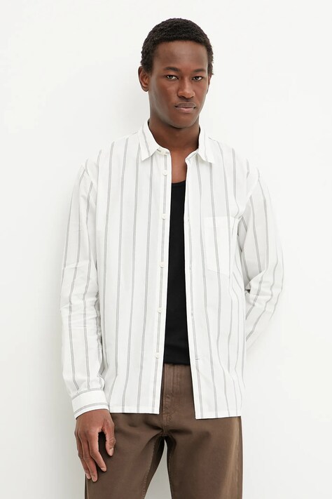 Marc O'Polo camasa din bumbac barbati, culoarea alb, cu guler italian, relaxed, 5000005910