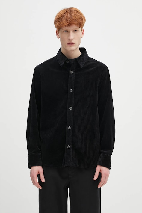 Вельветовая рубашка A.P.C. surchemise boris мужская цвет чёрный relaxed классический воротник COHDW.H02811
