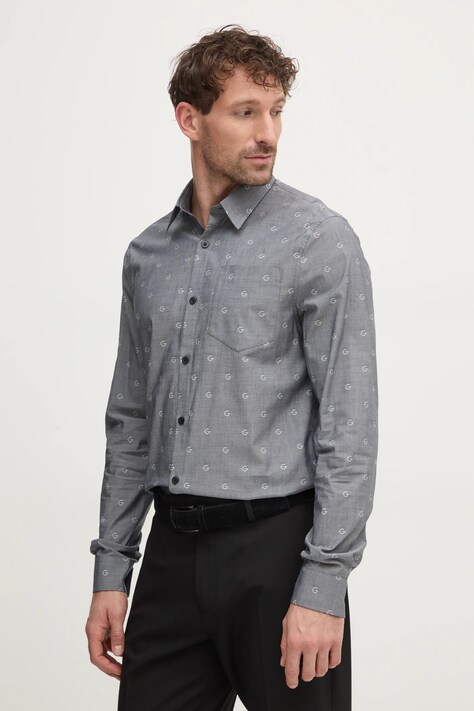 Guess camasa COLLINS barbati, culoarea gri, cu guler clasic, slim, M5RH05 WFXX1