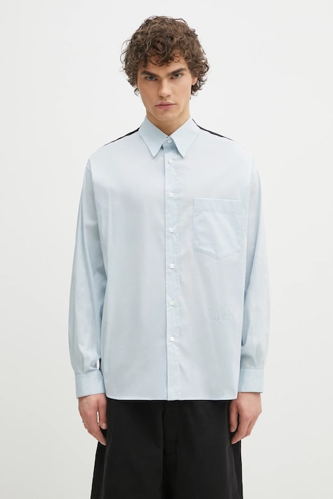 Риза MM6 Maison Margiela мъжка в синьо със свободна кройка с класическа яка SH0DT0022