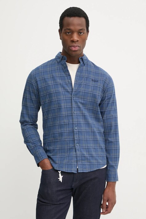 Pepe Jeans koszula bawełniana ALAN męska kolor granatowy regular z kołnierzykiem button-down PM308806