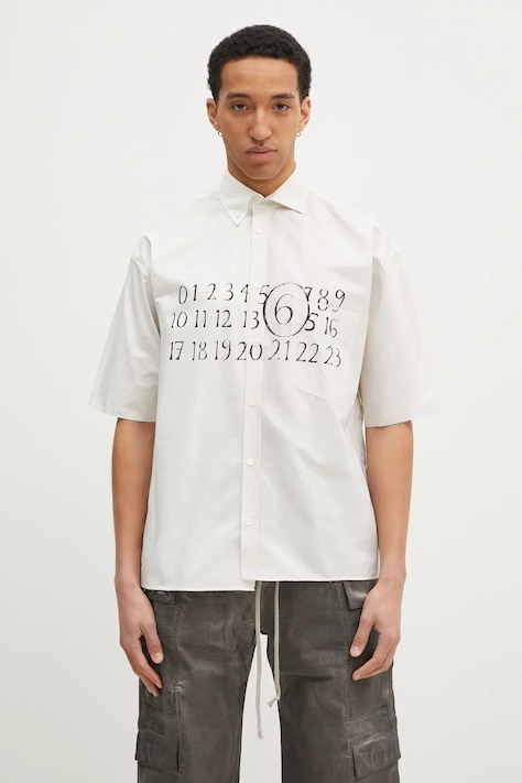 Bavlněná košile MM6 Maison Margiela béžová barva, relaxed, SH0DR0007