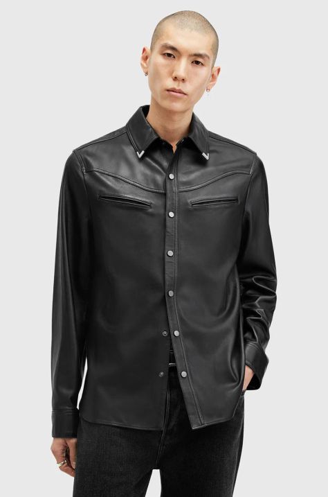 AllSaints camicia in pelle DRAVEN colore nero  M071SB