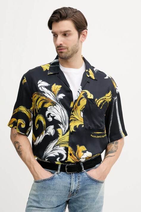 Košile Versace Jeans Couture pánská, černá barva, relaxed, s límečkem button-down, 78GAL2B0 NS632