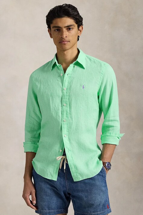 Ленена риза Polo Ralph Lauren Long Sleeve Sport Shirt в тъмносиньо със стандартна кройка с класическа яка 710966294