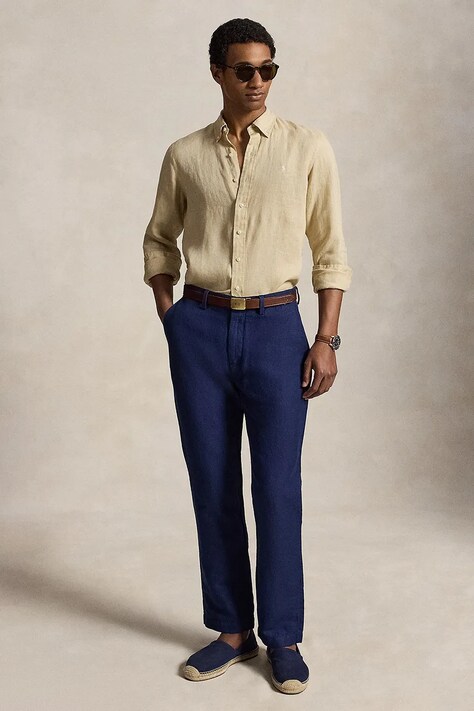 Polo Ralph Lauren сорочка чоловіча лляна Long Sleeve Sport Shirt — SS25-KDM099, зелений — фото 3