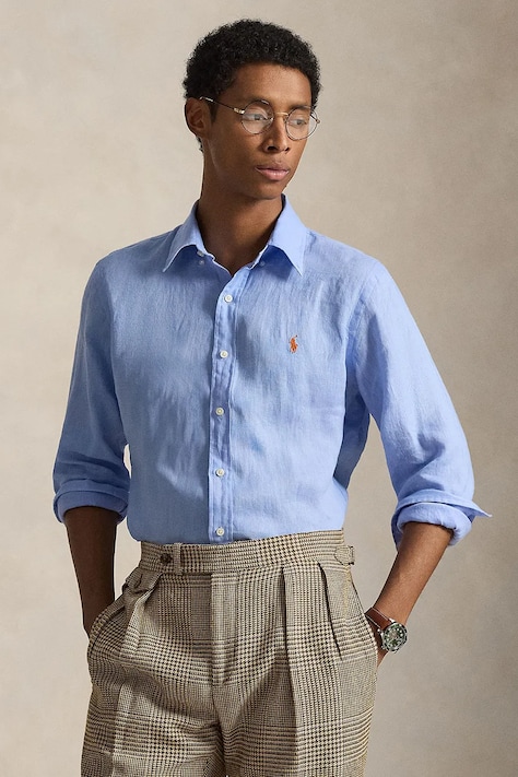 Сорочка з льону Polo Ralph Lauren Long Sleeve Sport Shirt колір білий regular класичний комір 710966294