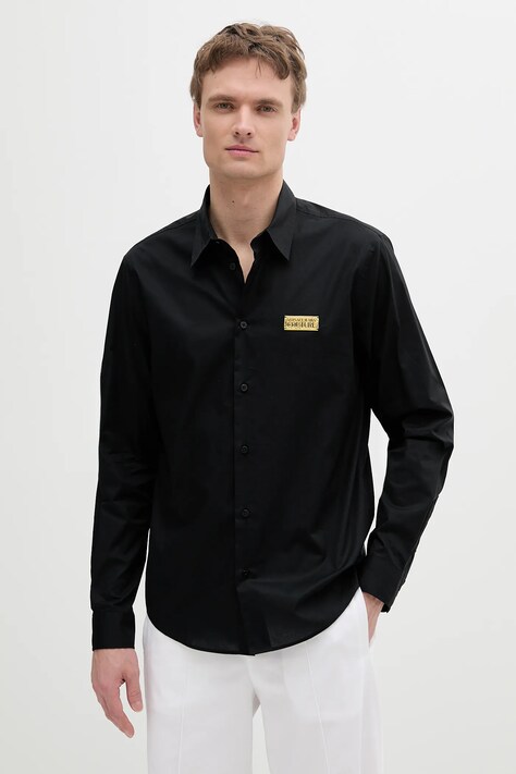 Bavlněná košile Versace Jeans Couture pánská, černá barva, regular, s klasickým límcem, 78GALYR1 CN002