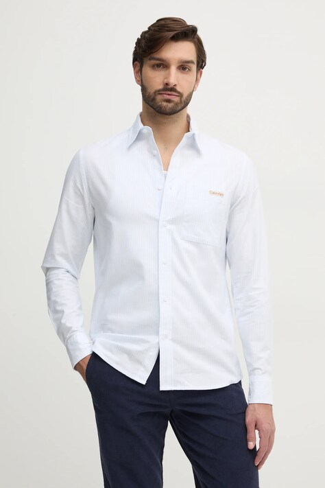Риза Calvin Klein Jeans мъжка в синьо със стандартна кройка с класическа яка J30J327582