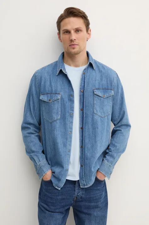 Дънкова риза Sisley мъжка в синьо със стандартна кройка с класическа яка 53GESQ04G