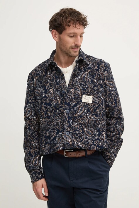 Barbour camasa din velur culoarea albastru marin, cu guler clasic, relaxed, MOS0410NY91