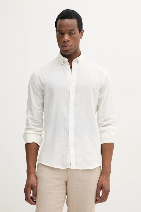 Πουκάμισο από λινό Lindbergh ανδρικό, χρώμα: μπεζ, 30-203344B