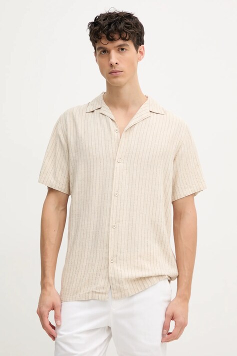 Lindbergh lenvászon ing férfi, bézs, relaxed, 30-203595A