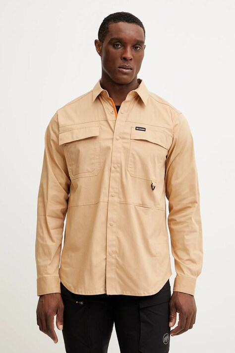 Columbia camasa Landroamer Twill barbati, culoarea maro, cu guler clasic, regular, 2120581