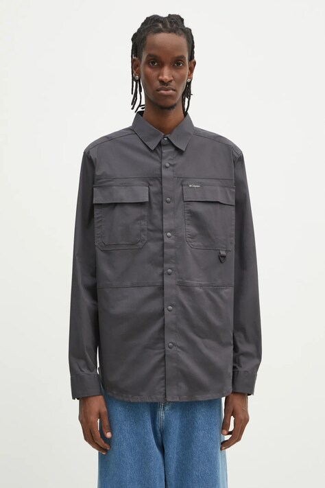 Košile Columbia Landroamer Twill pánská, šedá barva, regular, s klasickým límcem, 2120581