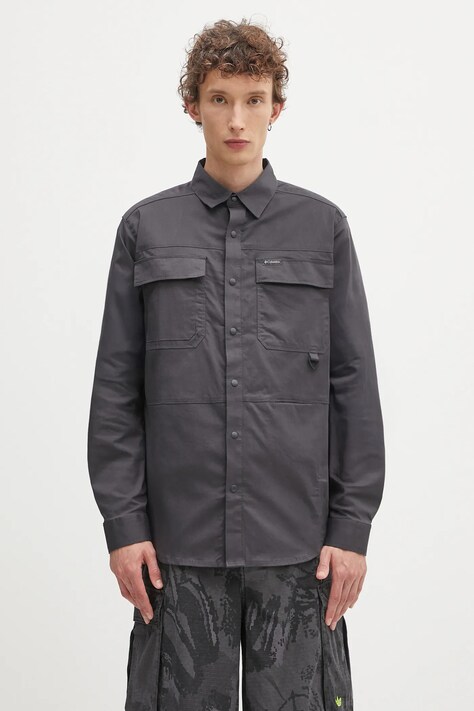 Košile Columbia Landroamer Twill pánská, šedá barva, regular, s klasickým límcem, 2120581