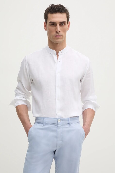 Karl Lagerfeld camasa de in barbati, culoarea alb, cu guler stand-up, regular, 552667.605035