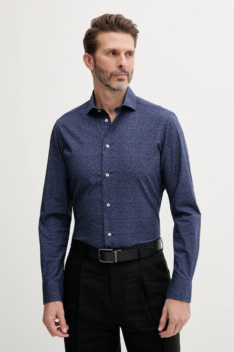 United Colors of Benetton cămașă din bumbac culoarea bleumarin, cu guler italian, slim, 56UAUQ05W