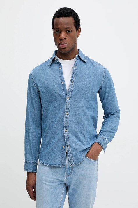 United Colors of Benetton cămașă jeans barbati, cu guler clasic, regular, 5RZKUQ001