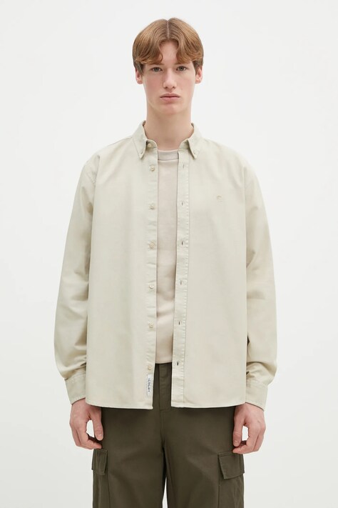 Памучна риза Carhartt WIP Longsleeve Bolton Shirt мъжка в бежово със стандартна кройка с яка с копче I030238.2LPGD