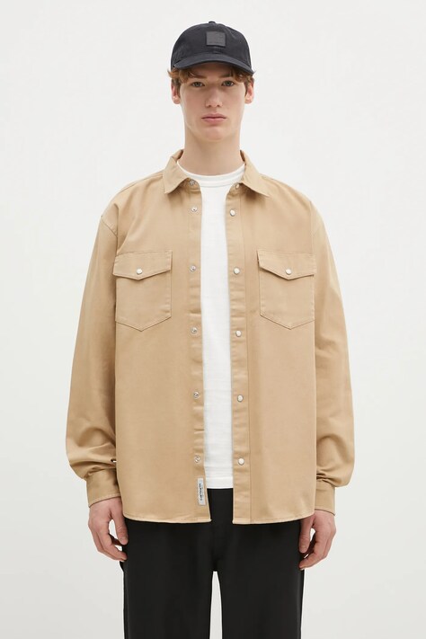 Carhartt WIP koszula bawełniana Longsleeve Santa Fe Shirt męska kolor beżowy relaxed z kołnierzykiem klasycznym I034384.07EGD