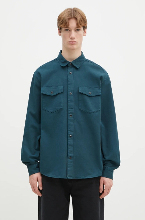 Carhartt WIP cotton shirt Longsleeve Santa Fe Shirt men's turquoise color relaxed I034384.0AUGD