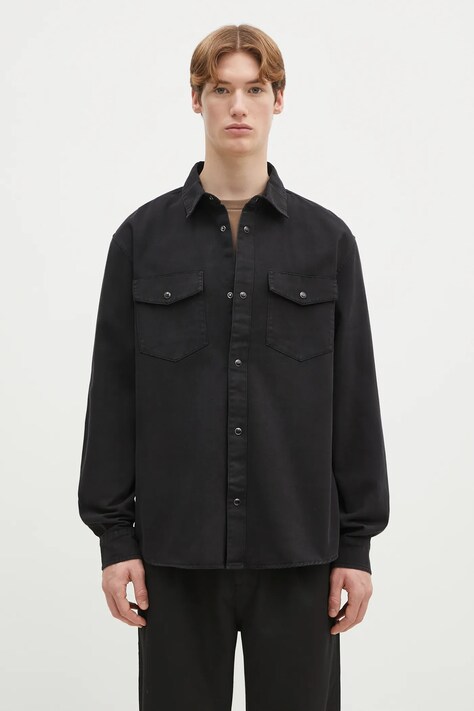 Памучна риза Carhartt WIP Longsleeve Santa Fe Shirt мъжка в черно със свободна кройка с класическа яка I034384.89GD