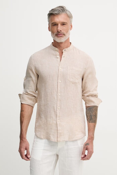United Colors of Benetton košulja za muškarce od lana bež bez uzorka 5BKU5QL08