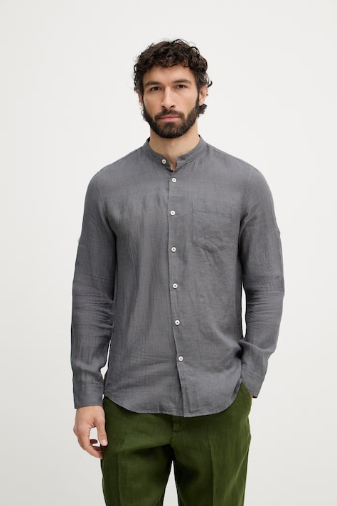 United Colors of Benetton košile pánská lněná šedá hladká 5BKU5QL08