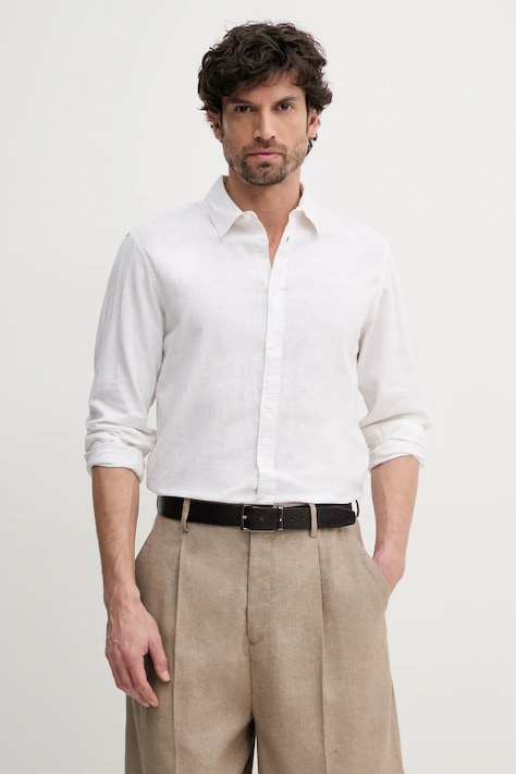 Pepe Jeans camicia di lino ARNAU uomo colore beige PM308844