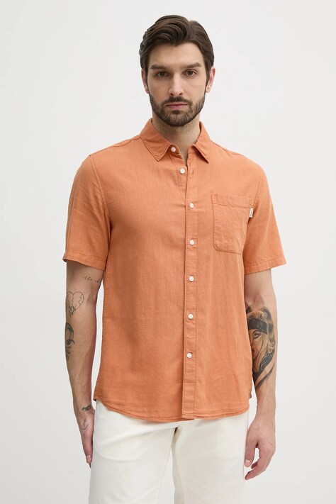 Pepe Jeans camicia di lino AMARO uomo colore arancione PM308847