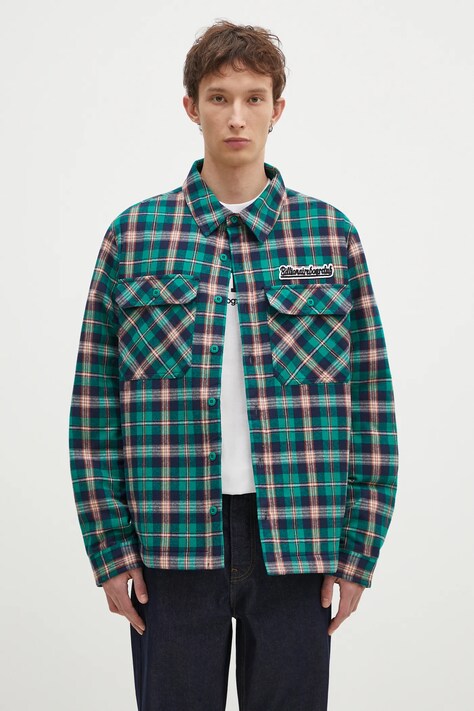 Košilová bunda Billionaire Boys Club Padded Check Overshirt zelená barva, oversize, B24430