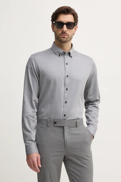 Bavlněná košile Michael Kors černá barva, slim, s límečkem button-down, CR5400HGXG