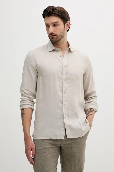Liu Jo cămașă de in culoarea bej, cu guler clasic, regular, QA5097 T4359
