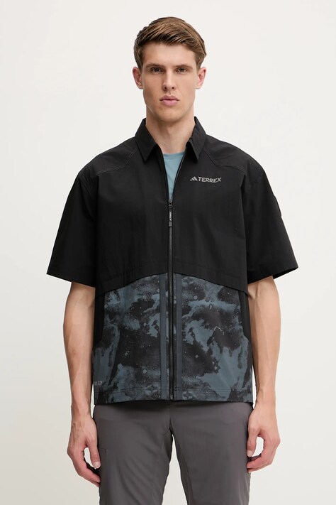 adidas TERREX cămașă x National Geographic culoarea negru, cu guler clasic, relaxed, JD5947