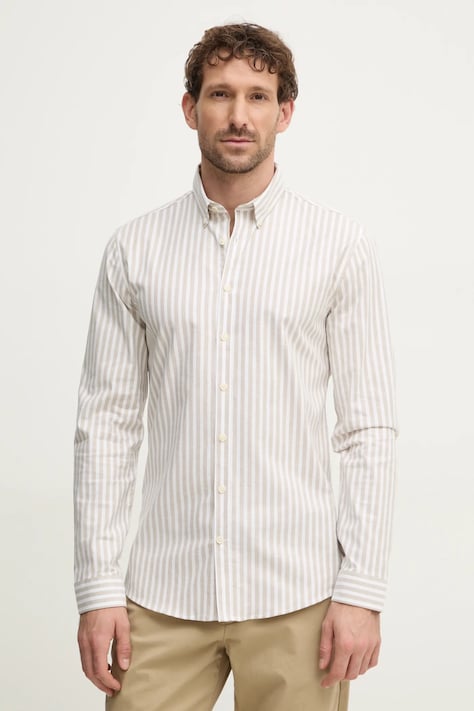 Lindbergh cămașă bărbați, culoarea bej, cu guler button-down, regular, 30-203536