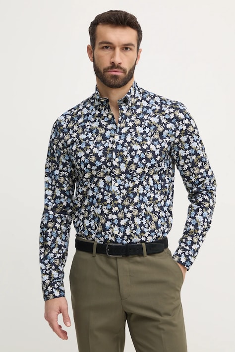 Košile Lindbergh pánská, tmavomodrá barva, slim, s límečkem button-down, 30-203538